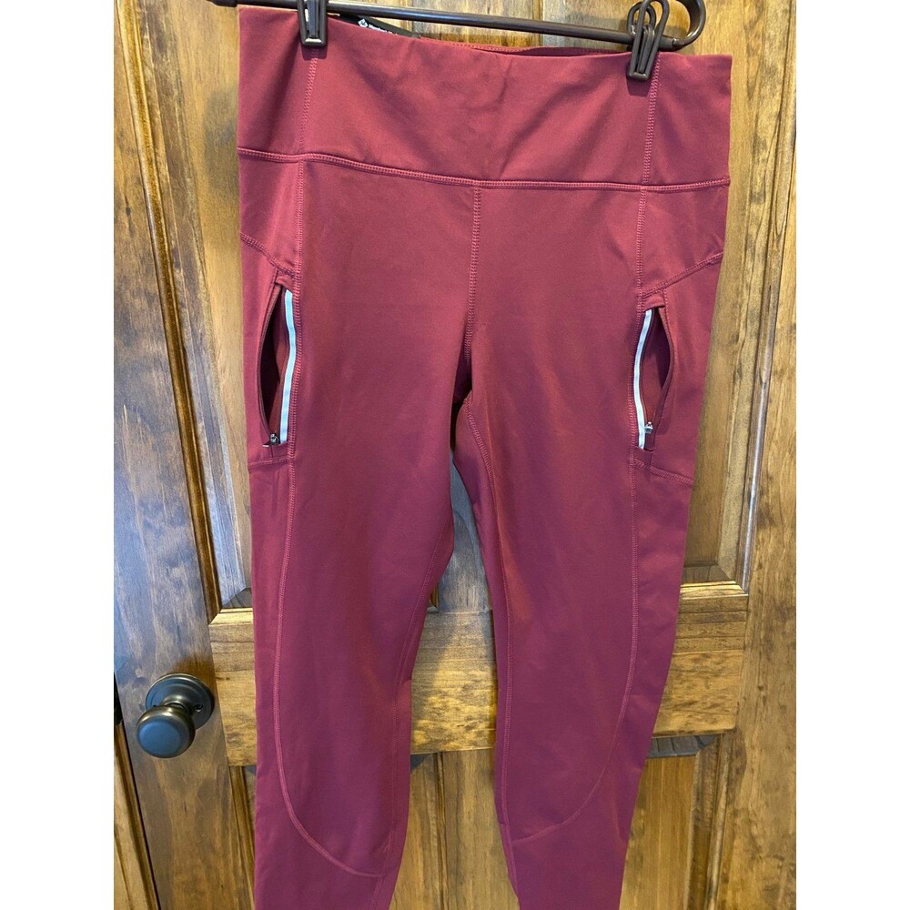 Members‎ Mark High Rise Leggings Womens Burgundy Plus  Size XL Zippered Pockets
